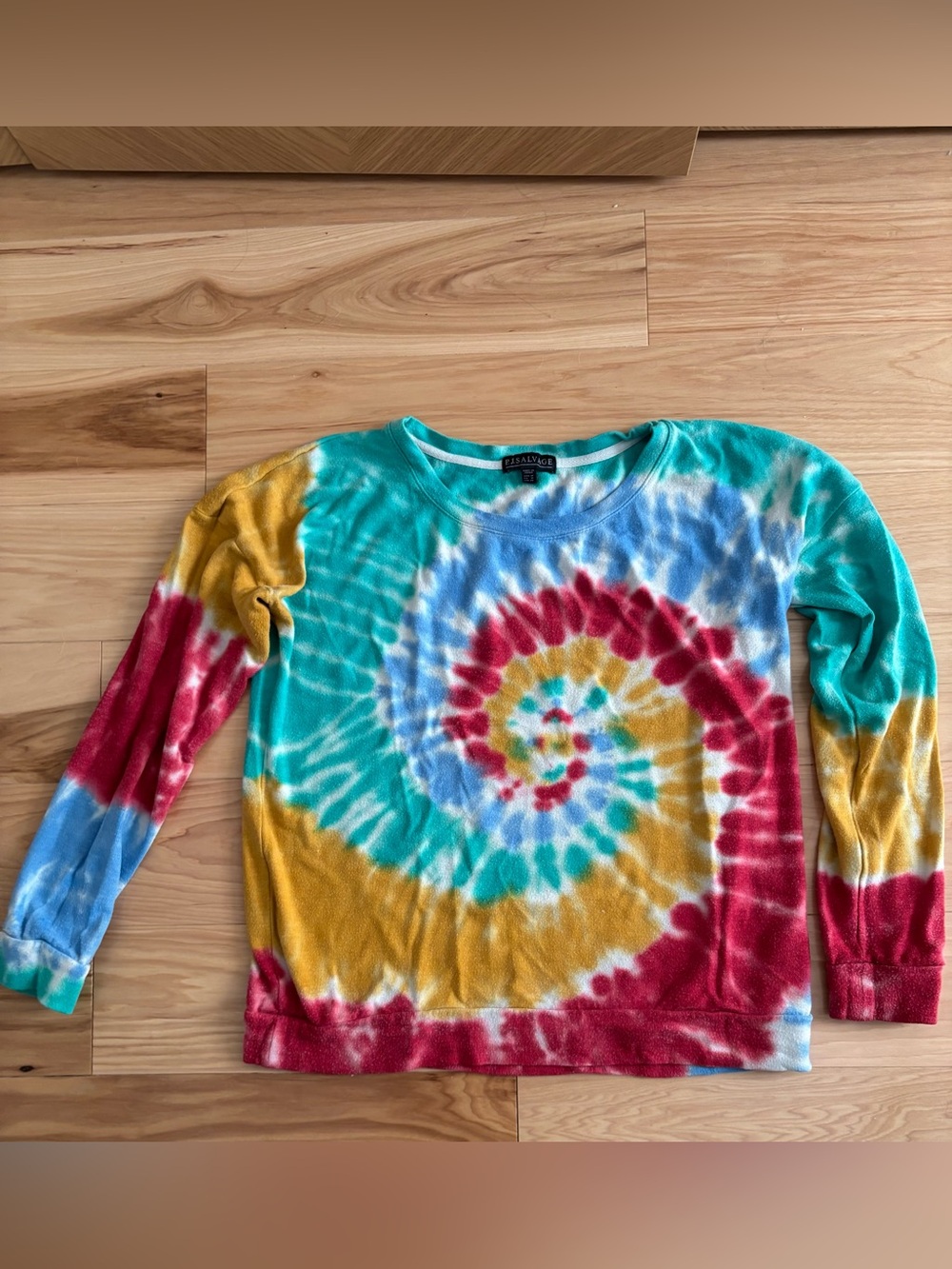 PJ Salvage Tie-Dye Spiral Long Sleeve Top - Turquoise, Red, Yellow, Blue
